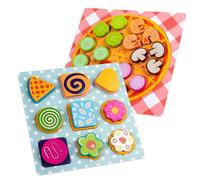 Rompecabezas de , juego de combinación de para niños,Actividades de clasificación - Diseño de galletas de pizza de madera de madera para el juego de educación en el aula preescolar de jardín de infant