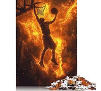 Rompecabezas de Jugador de Baloncesto en Llamas, decoración única para el hogar, Rompecabezas de cartón Premium para Adultos y Adolescentes, 1000 Piezas (26 x 38 cm)