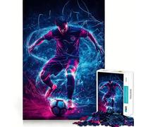 Rompecabezas de Jugador de fútbol con Luces de neón para Adultos, 1000 Piezas, Mejora la Memoria, Divertido Montaje de imágenes, Arte Coleccionable (38x26cm)