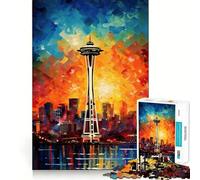 Rompecabezas de la Aguja Espacial de Seattle de 1000 Piezas para Adolescentes Mejora la Memoria, se relaja, Borde preciso, Regalo Creativo (50x75cm)