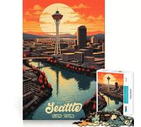 Rompecabezas de la Aguja Espacial de Seattle de 1000 Piezas para Adultos Refuerza la Memoria Ocio Diversión Calidad Diseño Elegante Regalo Ideal (38x52cm)