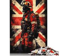 Rompecabezas de la Bandera del Reino Unido de Bombero. Materiales amigables. Rompecabezas de cartón 100% Reciclado para niños y Adultos 1000 Piezas (26 x 38 cm).
