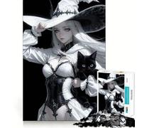 Rompecabezas de la Bruja Blanca con Gato Negro 1000 Piezas para Adolescentes Estimula la Mente Diversión sin Espacios Ajuste Entretenimiento cautivador para Interiores acogedores (50x75cm)