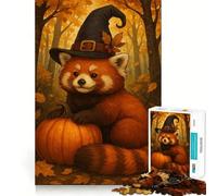 Rompecabezas de la Bruja Panda Roja con Calabaza para Adolescentes, 1000 Piezas, Mejora la Memoria, Alivia la Tensión, Bordes Precisos, Pieza de Bellas Artes (38x26cm)