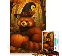 Rompecabezas de la Bruja Panda Roja con Calabaza para Adultos, 1000 Piezas, Juguete para Desarrollar la Habilidad Mental, Pasatiempo Tranquilo, Diseño, Montaje, Regalo Navideño (38x52cm)