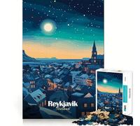 Rompecabezas de la Ciudad de Reikiavik de Noche para Adolescentes, 1000 Piezas, estimula la Memoria, diversión Relajante, Corte Premium, Regalo Elegante (38x52cm)