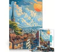 Rompecabezas de la Ciudad de Zúrich,Suiza,1000 Piezas,Juego Mental Divertido,diseño de Ajuste Huecos, reuniones Familiares (38x52cm)