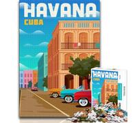 Rompecabezas de La Habana para Adolescentes, 1000 Piezas, para aliviar el estrés y Matar el Tiempo en casa, con póster a Juego y Hoja de Trivia de 38x26cm