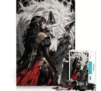 Rompecabezas de la Mujer Guerrera y el Lobo Blanco 1000 Piezas diversión para estimular la concentración Corte láser para un Ajuste Actividad para Compartir con Seres Queridos (38x26cm)