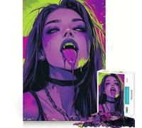 Rompecabezas de la Niña Vampiro con la Lengua Goteante,1000 Piezas,Juego de concentración Mental,Corte de precisión,Bordes Suaves,Juego para Construir Conexiones significativas (38x26cm)