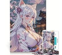 Rompecabezas de la Niña Zorro Blanco para Adultos 1000 Piezas Juego Think Boost Estructura de Encaje precisa Fácil de Aprender Diversión para Toda la Familia (38x52cm)