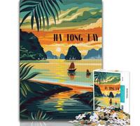 Rompecabezas de la Puesta del Sol en la bahía de Ha Long para Adultos, 1000 Piezas, Juguetes educativos, Juegos antiestrés, adecuados para decoración de Escritorio, 38x26cm