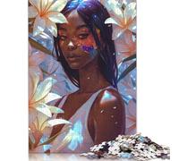 Rompecabezas de la Reina de la Melanina Floral, Rompecabezas Rectangular de Papel Duro, difícil de Resolver, para Adultos y niños, 1000 Piezas (26 x 38 cm)