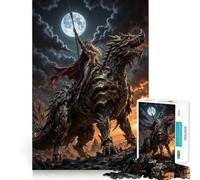Rompecabezas de la Reina Guerrera Montando un Dragón Bajo la Luz de la Luna 1000 piezas Juego de Concentración Mental Diseño Ajustado sin Espacios Desafío Interactivo para el Cerebro en Casa (50x75cm)