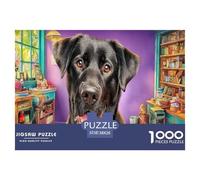 Rompecabezas de Labrador Retriever de 1000 Piezas en Papel Reciclado, Labrador Negro con Escenario de Habitación Alegre y Desordenada para Adultos, Desafío Difícil, Juego Educativo,38x26cm