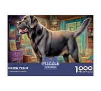 Rompecabezas de Labrador Retriever para Adultos de 1000 Piezas en Papel Reciclado, Labrador Negro con Escenario Interior Cálido, Divertido y Desafiante, Decoración de Pared y Regalos, 38x26cm