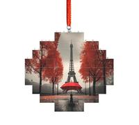 Rompecabezas de ladrillo artesanal, bloque de construcción, decoración de adorno 3D, rompecabezas reflexivo, torre Eiffel con impresión de paraguas rojo