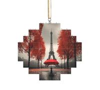 Rompecabezas de ladrillo artesanal, bloque de construcción, decoración de adorno 3D, rompecabezas reflexivo, torre Eiffel con impresión de paraguas rojo