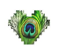 Rompecabezas de ladrillo artístico en forma de corazón con estampado de plumas de pavo real verde 3D, bloques de construcción, 30 piezas, regalo relajante