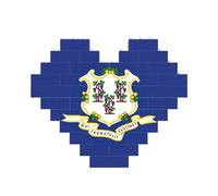 Rompecabezas de ladrillo artístico en forma de corazón con la bandera del estado de Connecticut, bloques de construcción, 30 piezas, regalo relajante