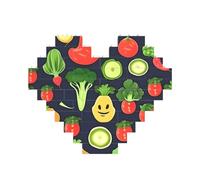 Rompecabezas de ladrillo artístico en forma de corazón de dibujos animados con estampado de frutas vegetales 3D, bloques de construcción, 30 piezas, regalo relajante