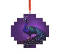 Rompecabezas de ladrillo artístico en forma de pastilla 3D, adorno de bloque de construcción, decoración del hogar, estampado de pavo real morado