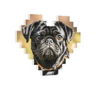 Rompecabezas de ladrillos de construcción con forma de corazón, lindo perro carlino negro, rompecabezas de bloques de construcción para adultos, rompecabezas de bloque de fotos personalizado