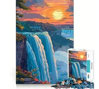 Rompecabezas de Las Cataratas del Niágara al Atardecer, 1000 Piezas para Adultos, Juguete de lógica Resistente, antiestrés, Bordes Transparentes, Regalo Original (38x26cm)