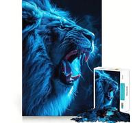 Rompecabezas de león Azul neón rugiente de 1000 Piezas para Adultos Fortalece la Memoria, Calma la Mente, Sorpresa cálida (38x52cm)