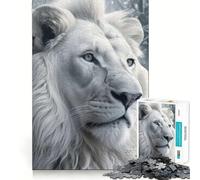 Rompecabezas de león Blanco de fantasía para Adultos 1000 Piezas Juego de Memoria Corte Fino Acabado Premium Forma entretenida de Pasar el Tiempo Libre (50x75cm)