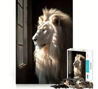 Rompecabezas de león Blanco majestuoso Animal 1000 Piezas para desarrollar la Memoria Divertido con Bordes Lisos y Encaje Forma entretenida de llenar Las Horas Libres (50x75cm)