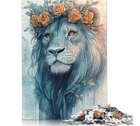 Rompecabezas de león con Corona Floral, difícil, 100% cartón Reciclado, Ideal para Mujeres y Hombres, Regalo para el Día del Padre, 1000 Piezas (75 x 50 cm)