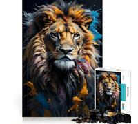 Rompecabezas de león con Salpicaduras de Pintura, 1000 Piezas para Adolescentes Fortalece la Memoria Tranquilo y Sereno Borde de Calidad Regalo Ideal para Pedir un Deseo a Papá Noel 50x75cm
