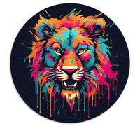 Rompecabezas de león con tinta salpicada de 1000 piezas redondas, estilo único y moderno, rompecabezas creativos, regalo creativo para adolescentes y adultos, 1000 piezas (67,5 x 67,5 cm)