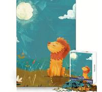 Rompecabezas de león de Dibujos Animados en un Campo, 1000 Piezas, para Adolescentes Memoria aguda, fácil relajación, Bordes limpios, Feliz Navidad (38x26cm)