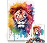 Rompecabezas de león en Acuarela de 1000 Piezas para Adolescentes Juego para estimular la Mente Montaje Firme y Seguro Actividad Divertida para Toda la Familia (38x52cm)