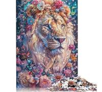 Rompecabezas de león en majestuosidad Floral, Juego Familiar desafiante, Rompecabezas de cartón 100% Reciclado para Adultos y niños, Regalo de cumpleaños, 1000 Piezas (26 x 38 cm)