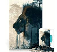 Rompecabezas de león Salvaje de Doble exposición,1000 Piezas,Juego Que estimula el Cerebro,Ajuste Espacios,Entretenimiento Acogedor para Interiores para Todos (38x26cm)