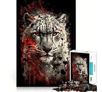 Rompecabezas de Leopardo de Las Nieves con Salpicaduras Rojas para Adultos, 1000 Piezas, Grupo de Habilidad Mental, Calidad Joy, colección de Arte Edge (38x26cm)