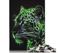 Rompecabezas de Leopardo Verde neón, Juego de Bricolaje, Rompecabezas de cartón Premium para Mujeres, Hombres y niños, Regalo para el Día del Niño, 1000 Piezas (75 x 50 cm)