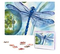 Rompecabezas de libélula azul pintado a mano para adultos, 1000 piezas, rompecabezas de madera personalizado de fotos, rompecabezas desafiante pintura artística decoración del hogar, regalo de fiesta