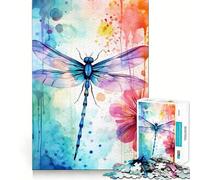 Rompecabezas de libélula en Acuarela de 1000 Piezas para Adolescentes Diversión tamaño Uniforme Piezas precisas Actividad Relajante para Grupos en Interiores (50x75cm)