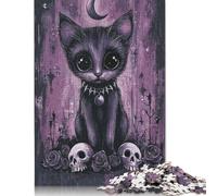 Rompecabezas de Lindo Gatito gótico con Calaveras, difícil desafío, 100% cartón Reciclado, para Adultos a Partir de 12 años, 1000 Piezas (38 x 26 cm)