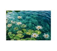 Rompecabezas de lirio de agua de manantial para adultos, 1000 piezas, rompecabezas de madera escénico de hojas de loto de estanque, decoraciones impresas de paisaje fresco para fiestas de