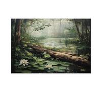 Rompecabezas de lirio de agua de manantial para adultos, 300 piezas, rompecabezas impresos de madera con hojas de loto de selva, decoraciones de patrón de paisaje fresco para fiestas de