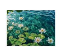 Rompecabezas de lirio de agua de manantial para adultos, 500 piezas, rompecabezas de madera escénico de hojas de loto de estanque, decoraciones impresas de paisaje fresco para fiestas de
