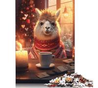 Rompecabezas de Llama con café matutino, decoración única para el hogar, 100% cartón Reciclado, Día del Niño, 1000 Piezas (26 x 38 cm)