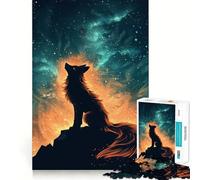 Rompecabezas de Lobo Aullando bajo el Cielo de Fuego cósmico,1000 Piezas para ejercitar la Mente, Corte láser,Tiempo Tranquilo,Ejercicio Mental en casa (38x52cm)