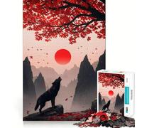 Rompecabezas de Lobo Aullando bajo el Sol Rojo y un árbol para Adolescentes,1000 Piezas,Juego de Habilidades mentales,Cortado con láser para un Tiempo de Entrenamiento Mental Tranquilo