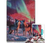 Rompecabezas de Lobo bajo la Aurora para Adultos, 1000 Piezas, Ideal para aliviar el estrés, Ideal para Decorar tu Escritorio (38x26cm)